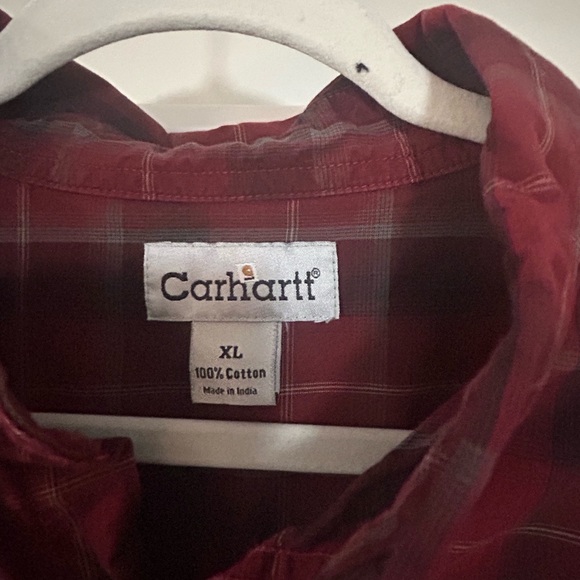 Mens XL Carhartt Button Up Flannel Shirt Red Striped 100% Cotton - Picture 4 of 6